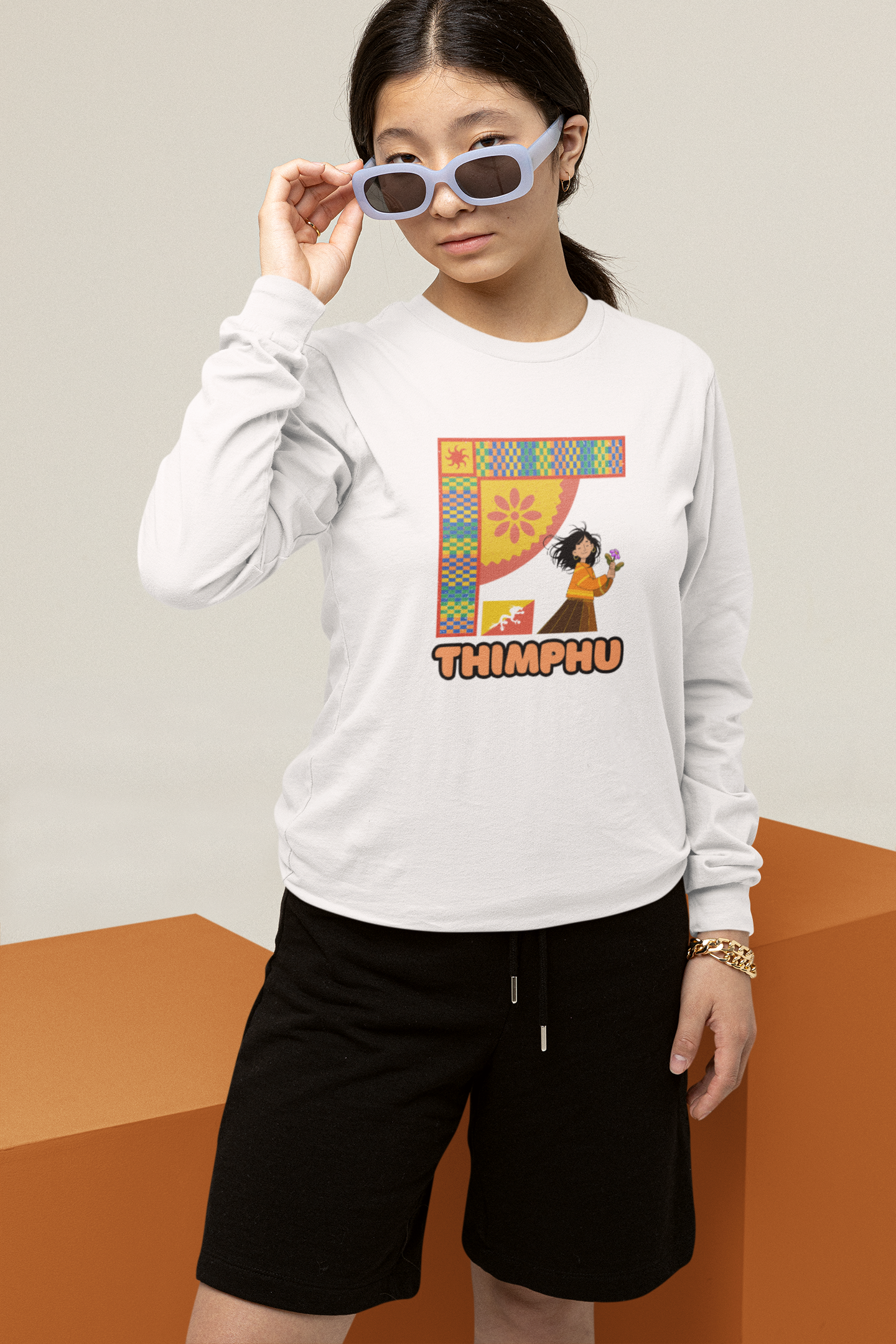 Thimphu Long Sleeve Tee | Unisex Cotton Shirt | Design 2